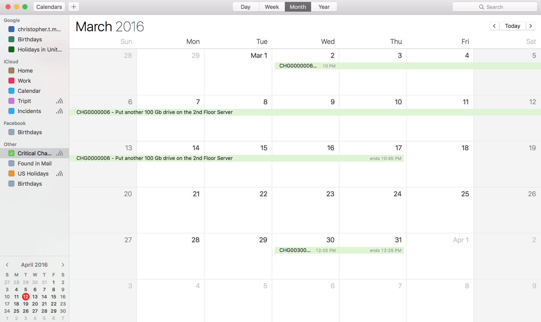 Stave Calendars displayed on an Apple Calendar